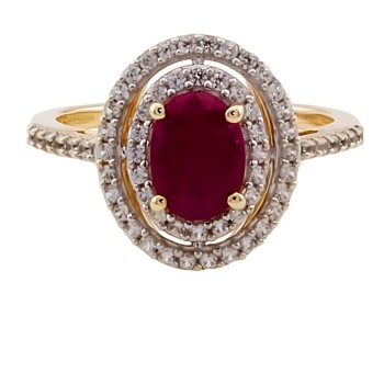 9ct Gold Ruby / Cubic Zirconia Cluster Ring size J